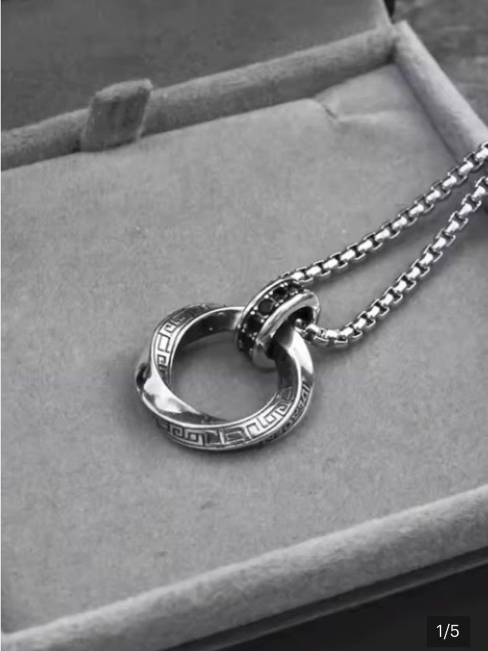Men’s 925 Sterling Silver Necklace Black Stone Pendant Round Link Box Chain